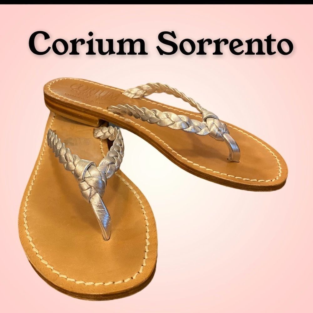 Corium Sorrento Silver Braided Thong Sandals 37